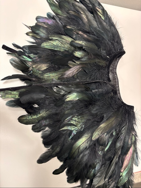 bebe Accessories - bebe Iridescent Black Feather Capelet with Green and Purple Sheen